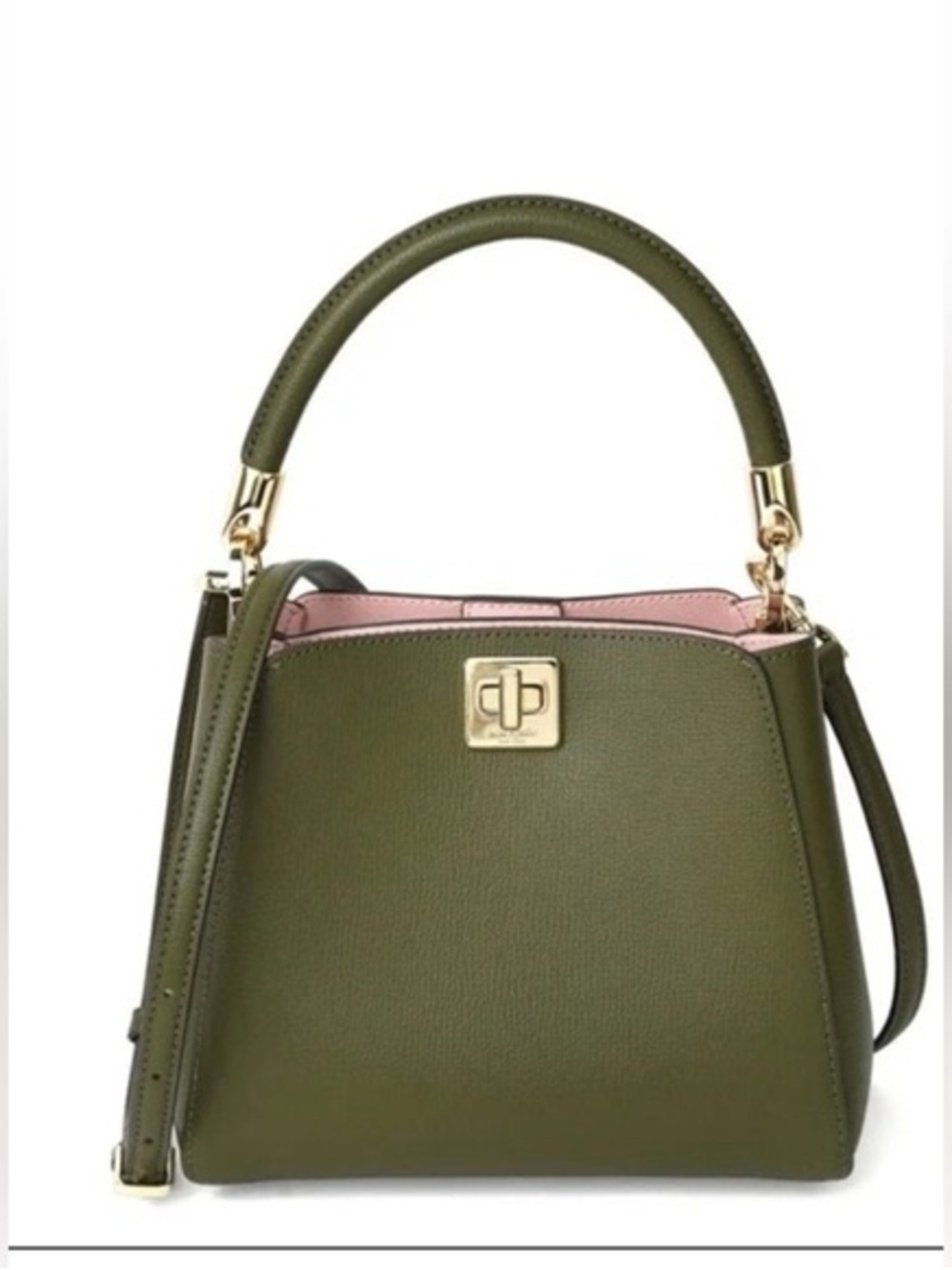 NWOT Phoebe Structured Top yHandle Bag in Olive with Pink Interior